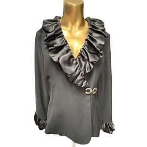 Joseph Ribkoff Black Satin Ruffle Blouse